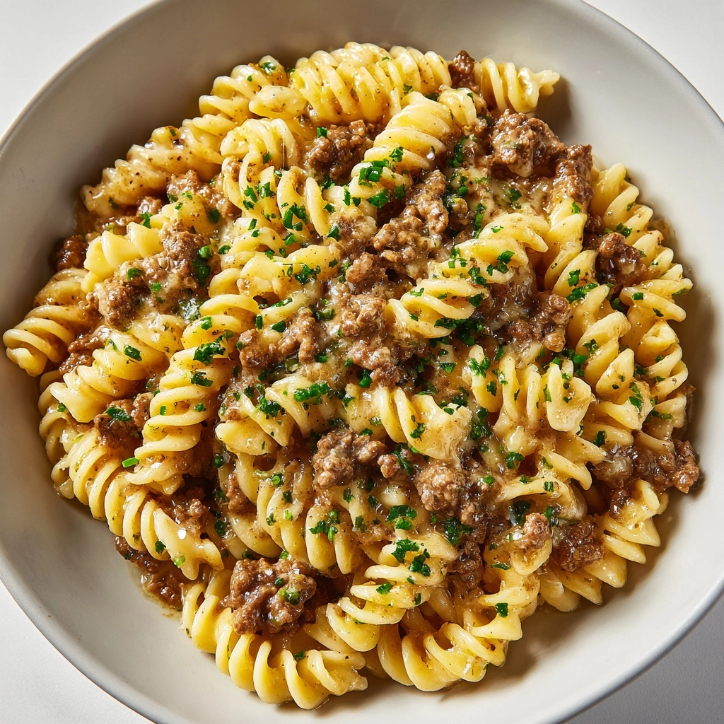 Beef and Rotini in Garlic Parmesan Sauce Recipe - Recipe Image