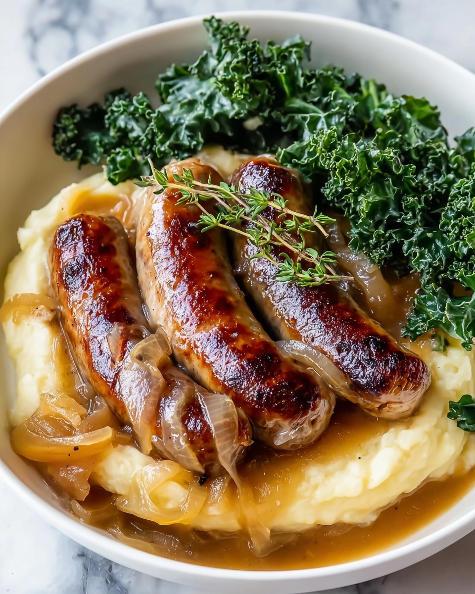 Sausages with Homemade Onion Gravy Recipe - Recipe Image