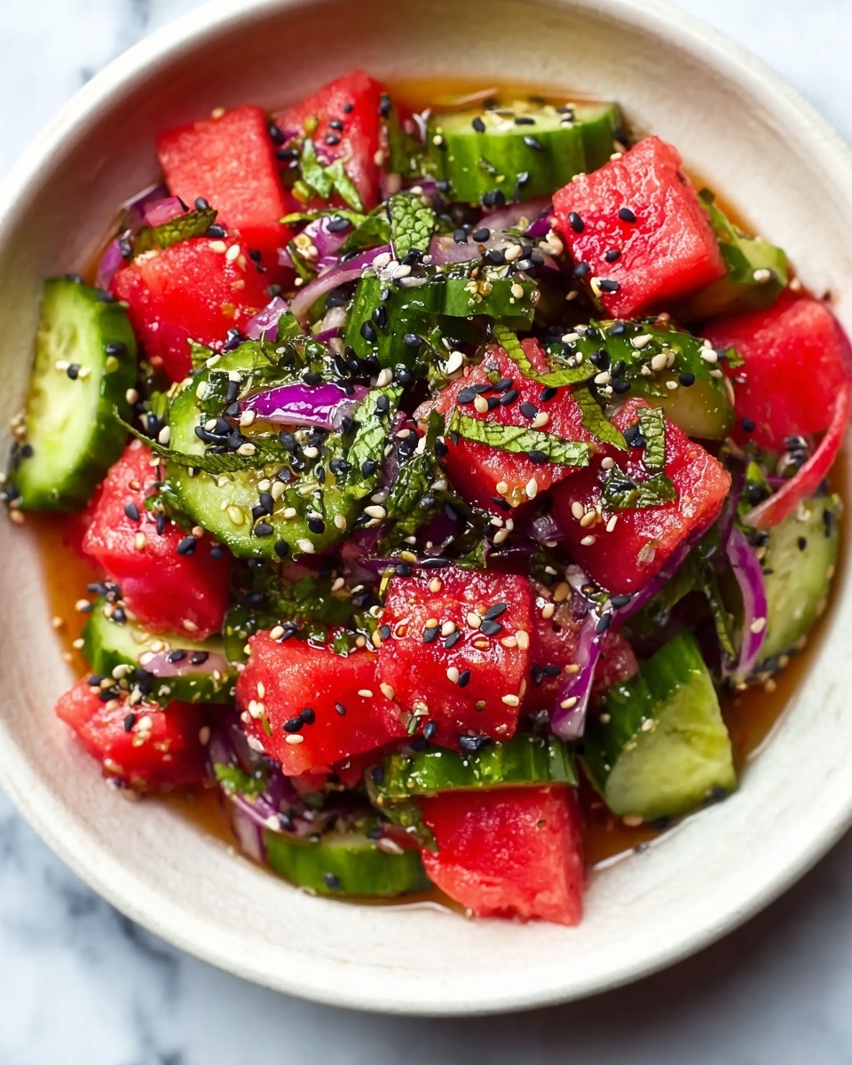 Watermelon Shiso Salad with Feta and Toasted Sesame Recipe - Recipe Image