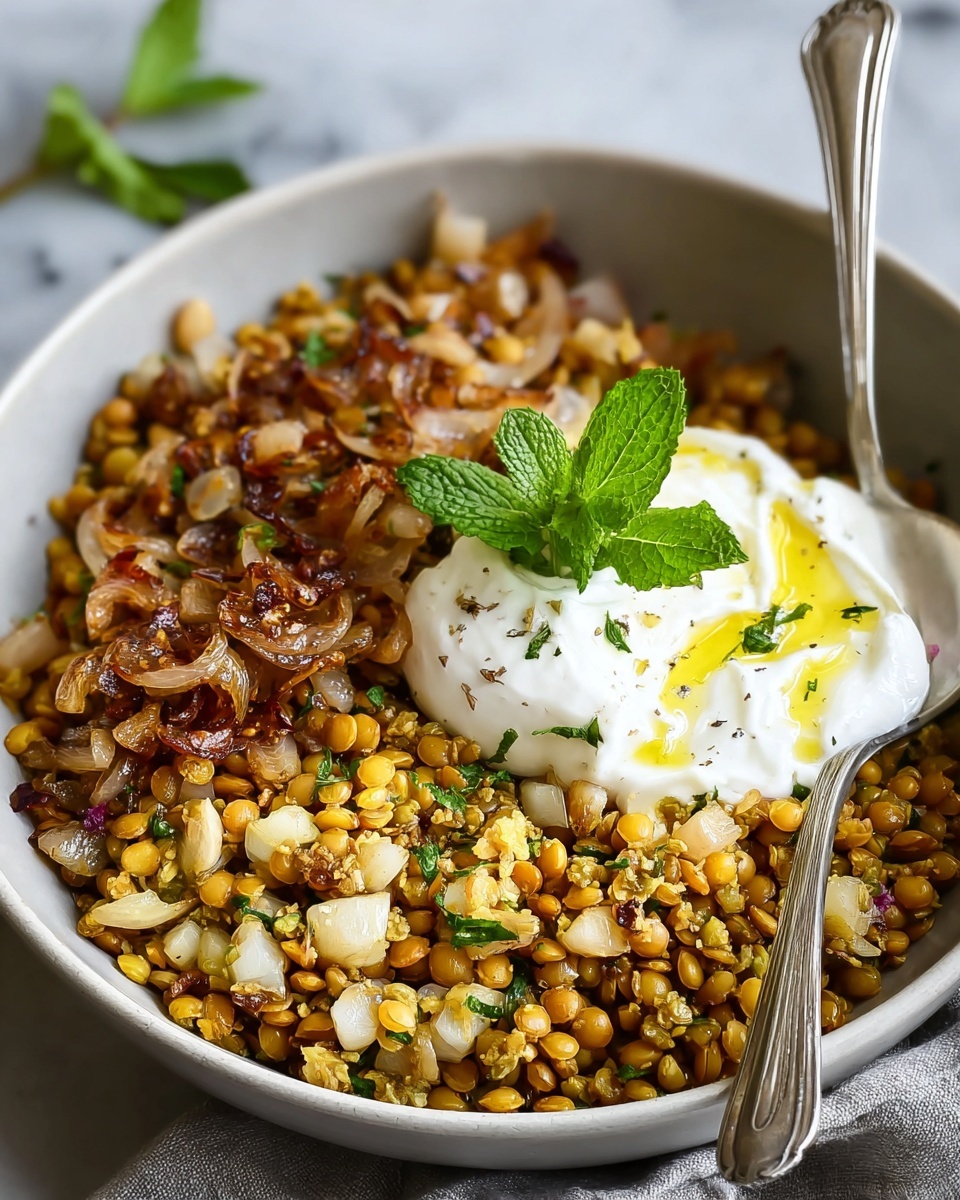 Mujaddarat Bulgur with Cucumber Mint Yogurt Recipe - Recipe Image