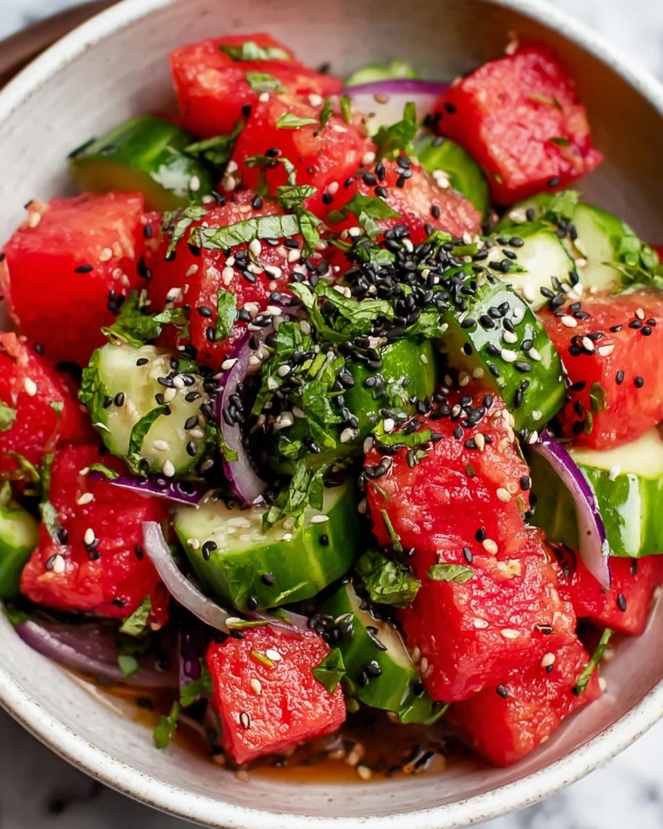 Watermelon Shiso Salad with Feta and Toasted Sesame Recipe - Recipe Image
