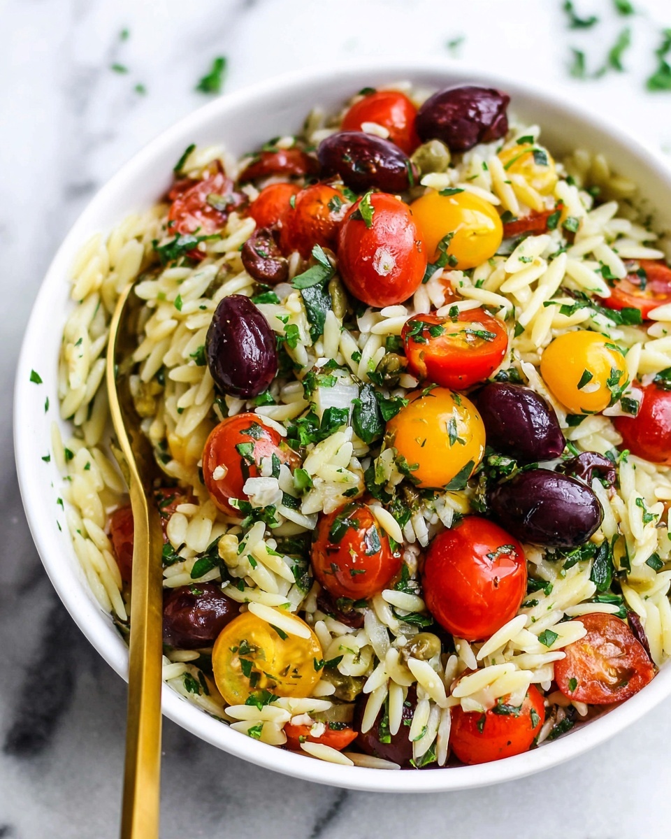 Orzo Pasta Salad with Cherry Tomatoes, Artichokes, Olives, and Chicken Recipe - Recipe Image