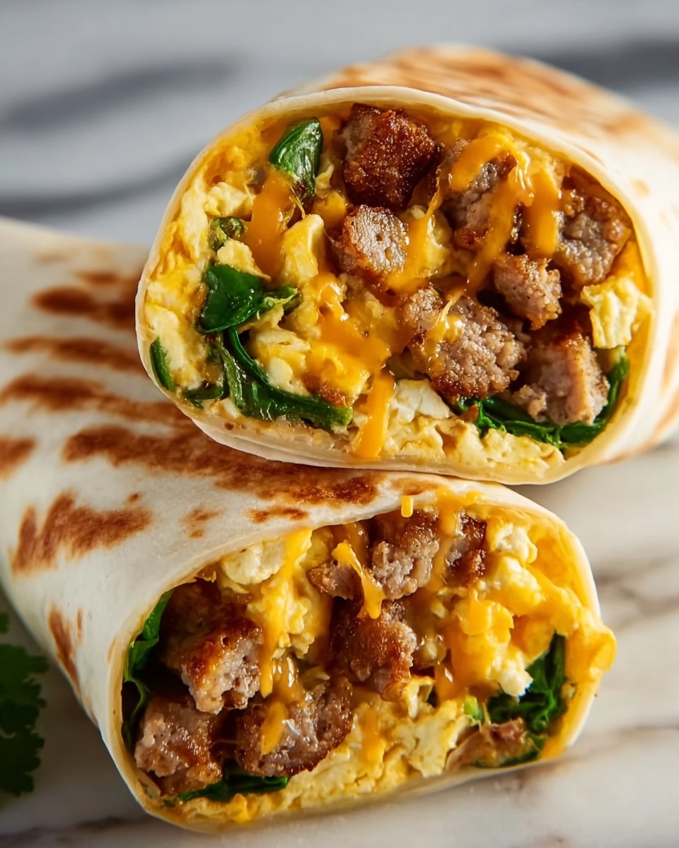 Breakfast Burritos with Sausage, Hash Browns, and Spinach Recipe - Recipe Image
