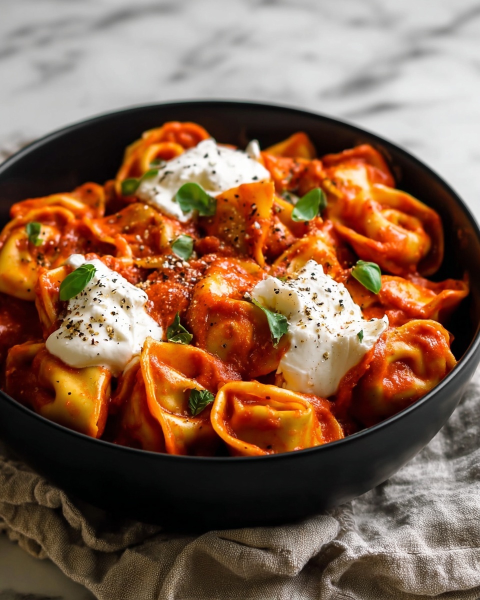 Tortellini with Roasted Red Pepper and Burrata Cream Sauce Recipe - Recipe Image