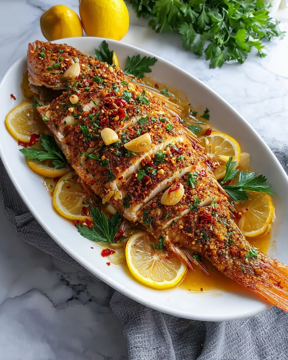 Baked Red Snapper with Garlic and Herbs Recipe - Recipe Image