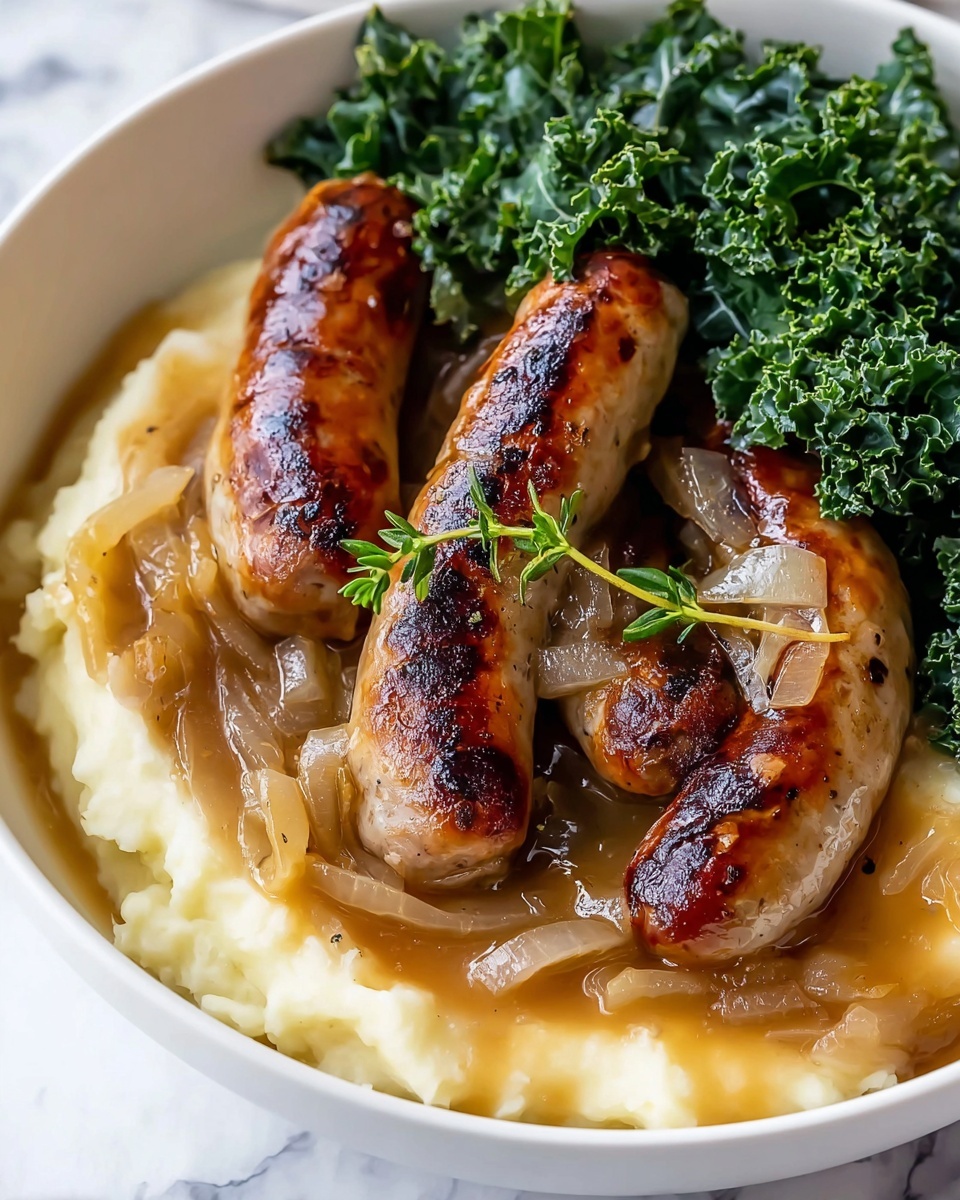 Sausages with Homemade Onion Gravy Recipe - Recipe Image