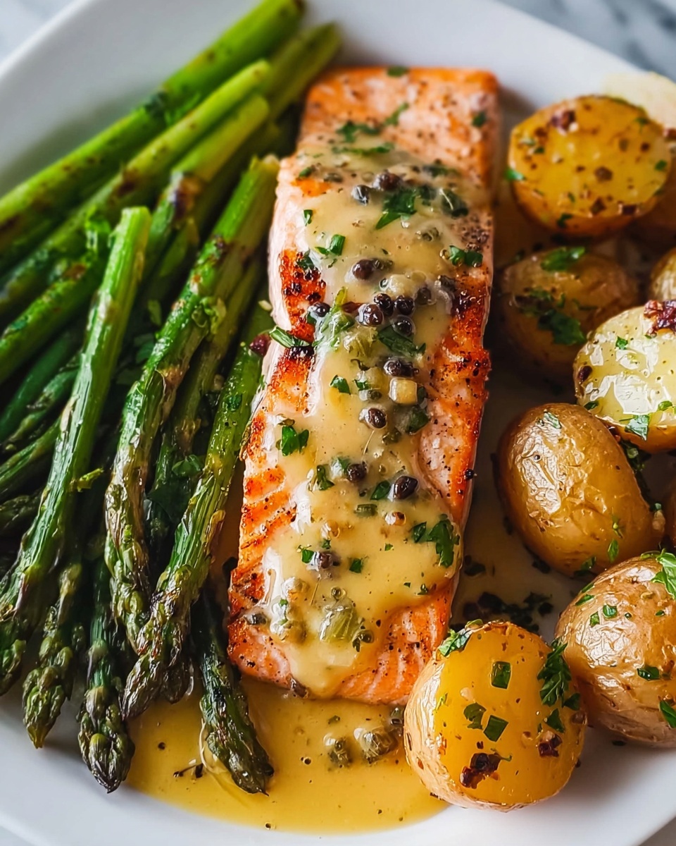 Spiced Salmon with Cheesy Asparagus & Garlic Herb Potatoes Recipe - Recipe Image