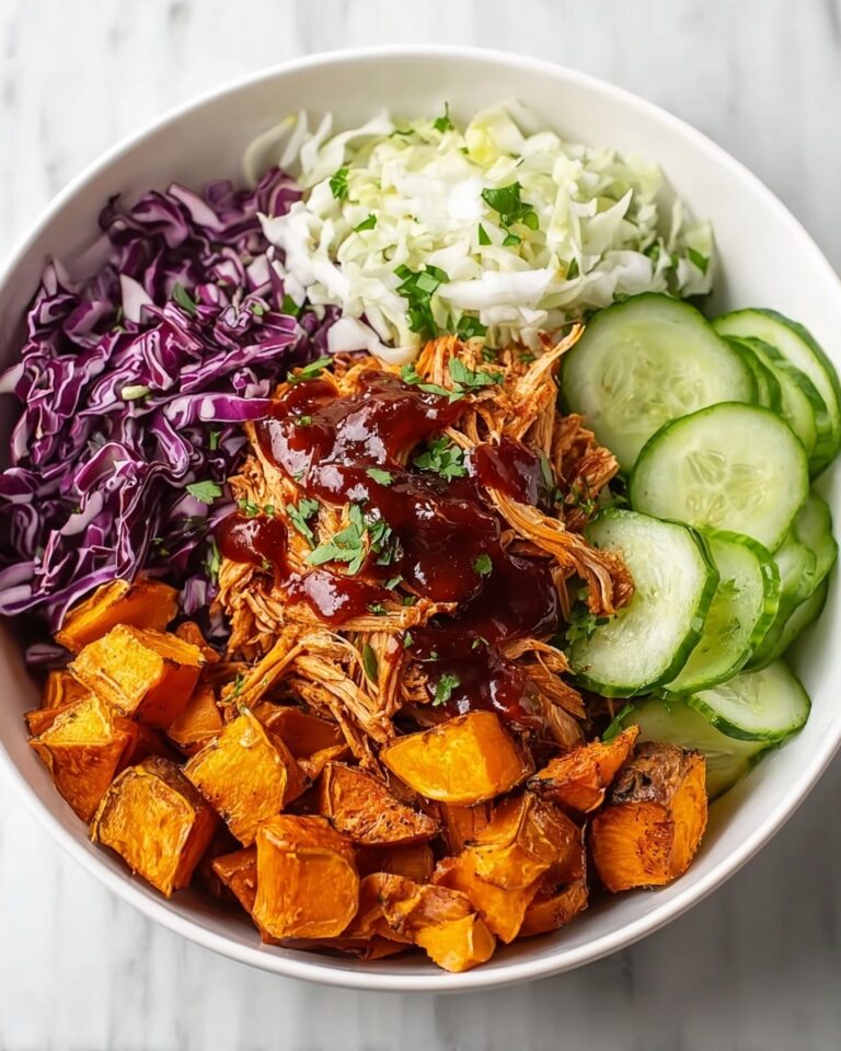 BBQ Chicken Bowls with Sweet Potatoes, Coleslaw, and Pickles Recipe