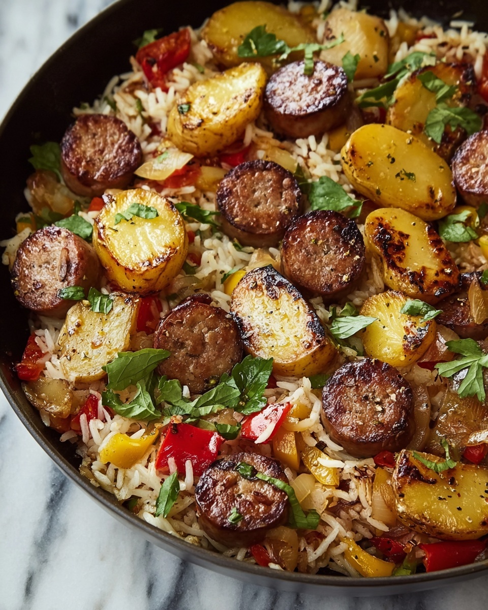 Summer Sausage Skillet with Andouille and Fresh Basil Cilantro Crema Recipe - Recipe Image