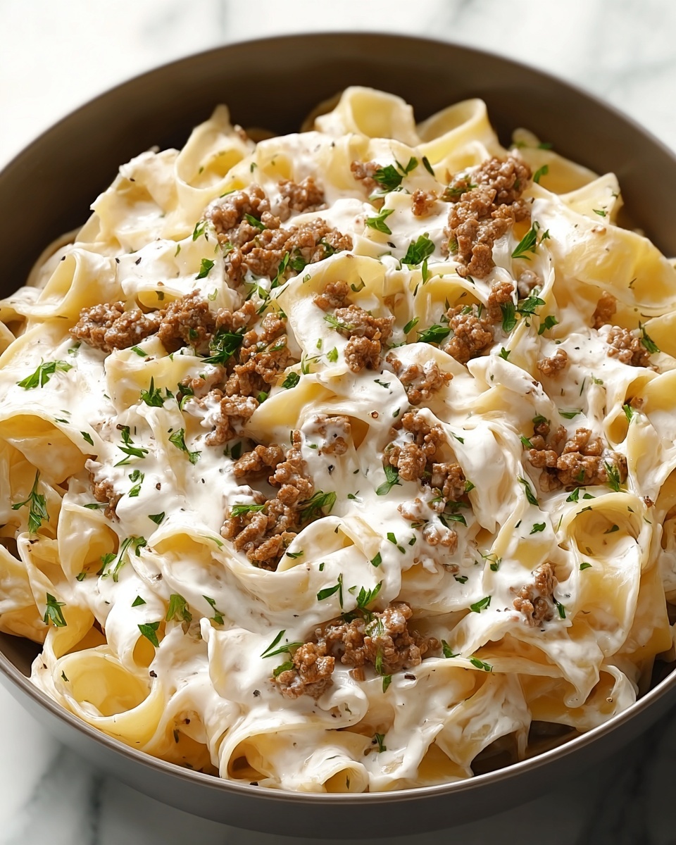 One-Pot Creamy Beef and Garlic Butter Pasta Recipe - Recipe Image