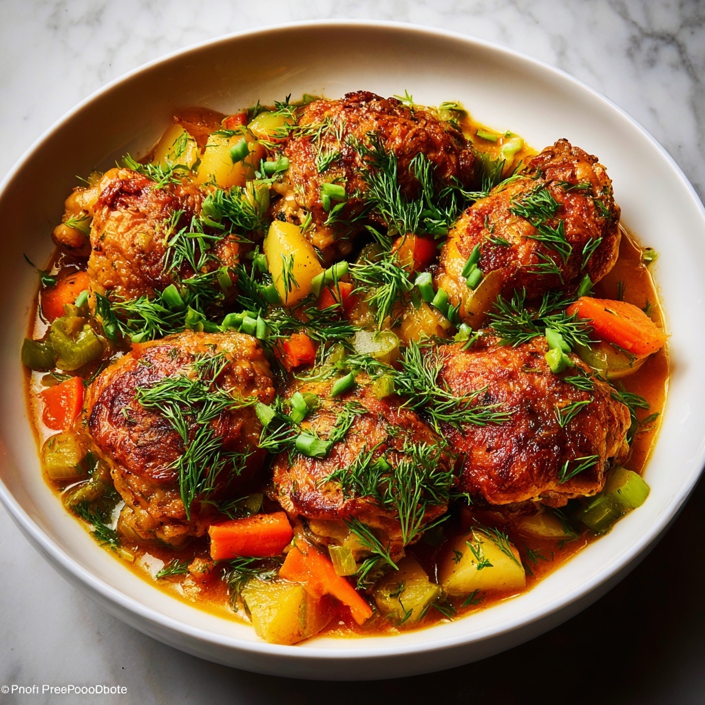 Creamy Chicken Paprikash with Dill and Cucumber Salad Recipe - Recipe Image