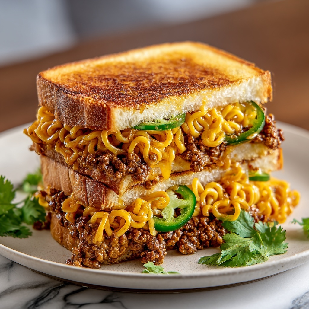 Taco-Stuffed Ramen Grilled Cheese Recipe - Recipe Image