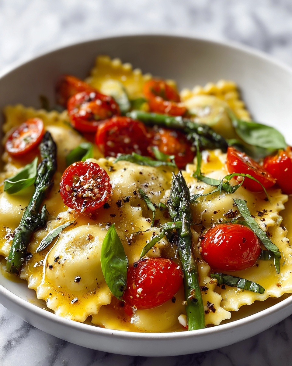 Ravioli with Tomatoes, Asparagus, Garlic, and Herbs Recipe - Recipe Image