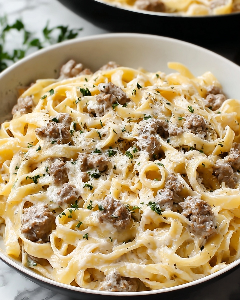 One-Pot Creamy Beef and Garlic Butter Pasta Recipe - Recipe Image