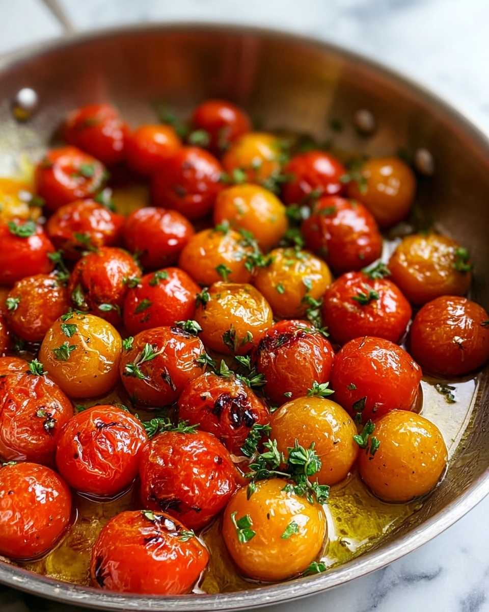 Blistered Cherry Tomatoes with Garlic and Basil Recipe - Recipe Image