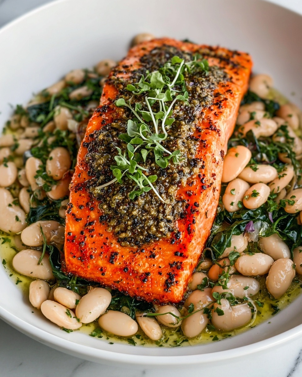 Zaatar Salmon with Flavorful Herby Butter Beans Recipe - Recipe Image