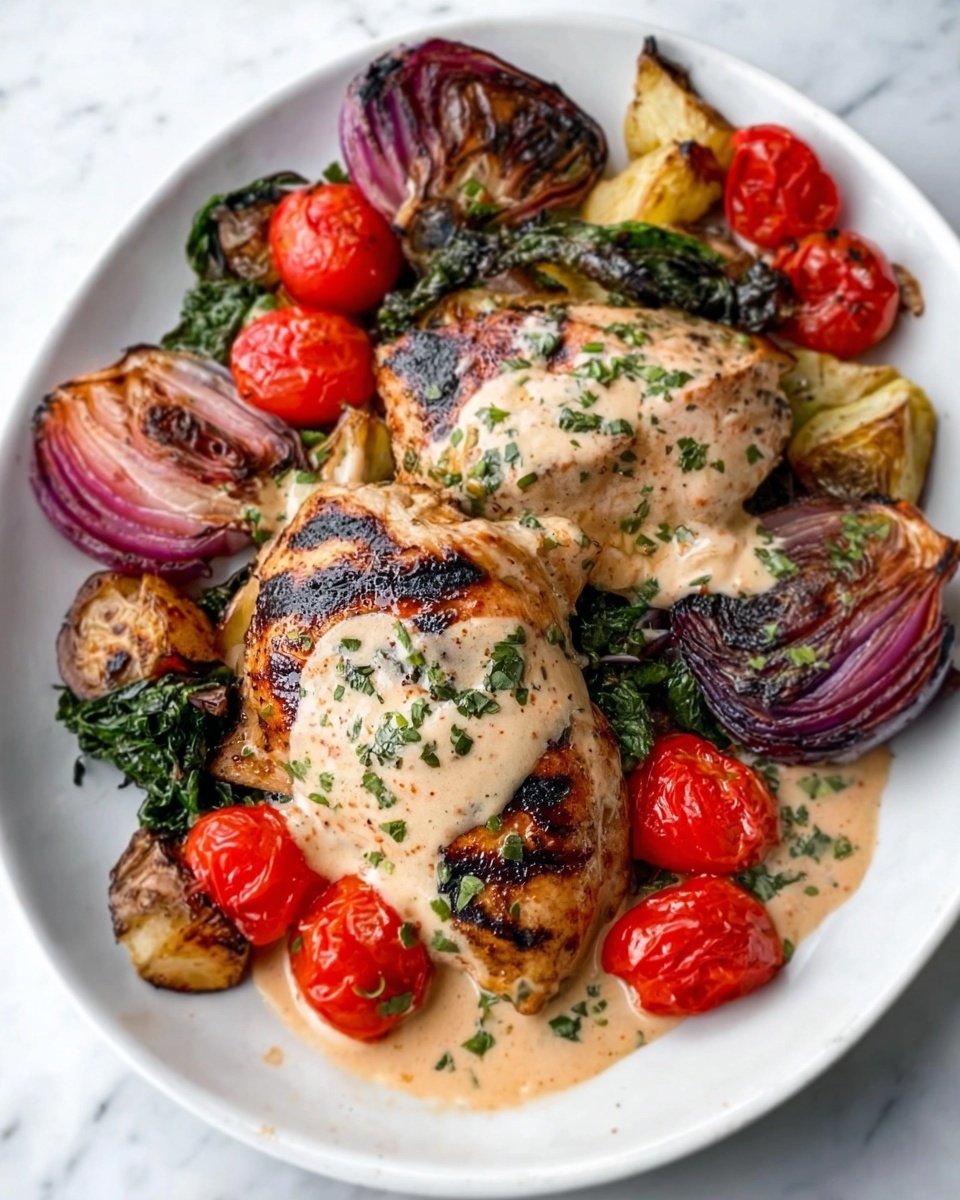 Zaatar Chicken with Roasted Vegetables and Tahini Sauce Recipe - Recipe Image