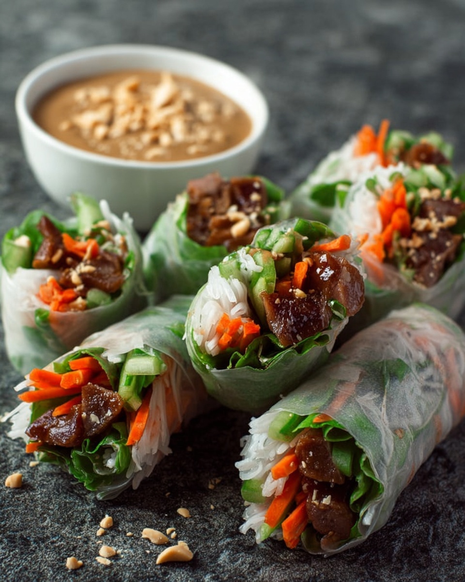 Caramelized Pork Summer Rolls with Peanut Dipping Sauce Recipe - Recipe Image