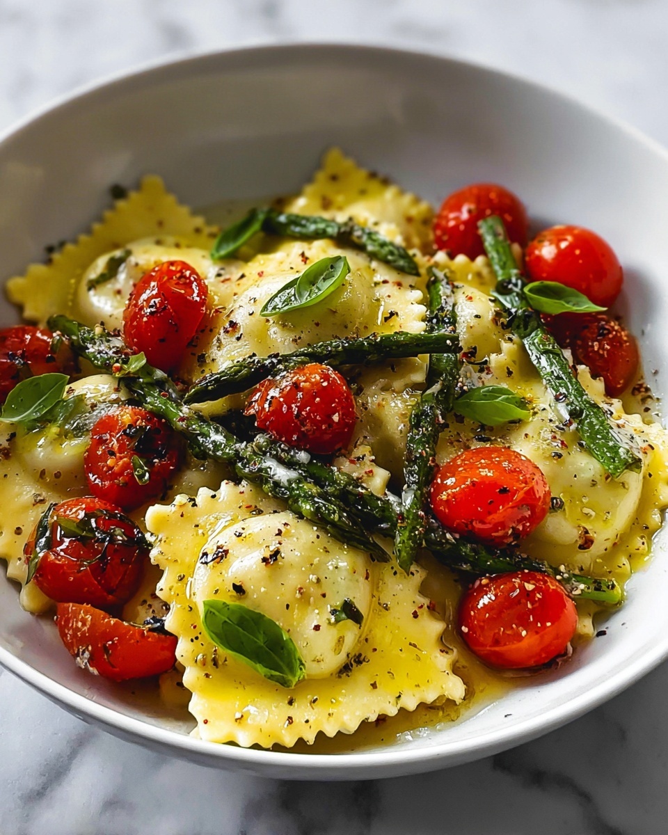 Ravioli with Tomatoes, Asparagus, Garlic, and Herbs Recipe - Recipe Image