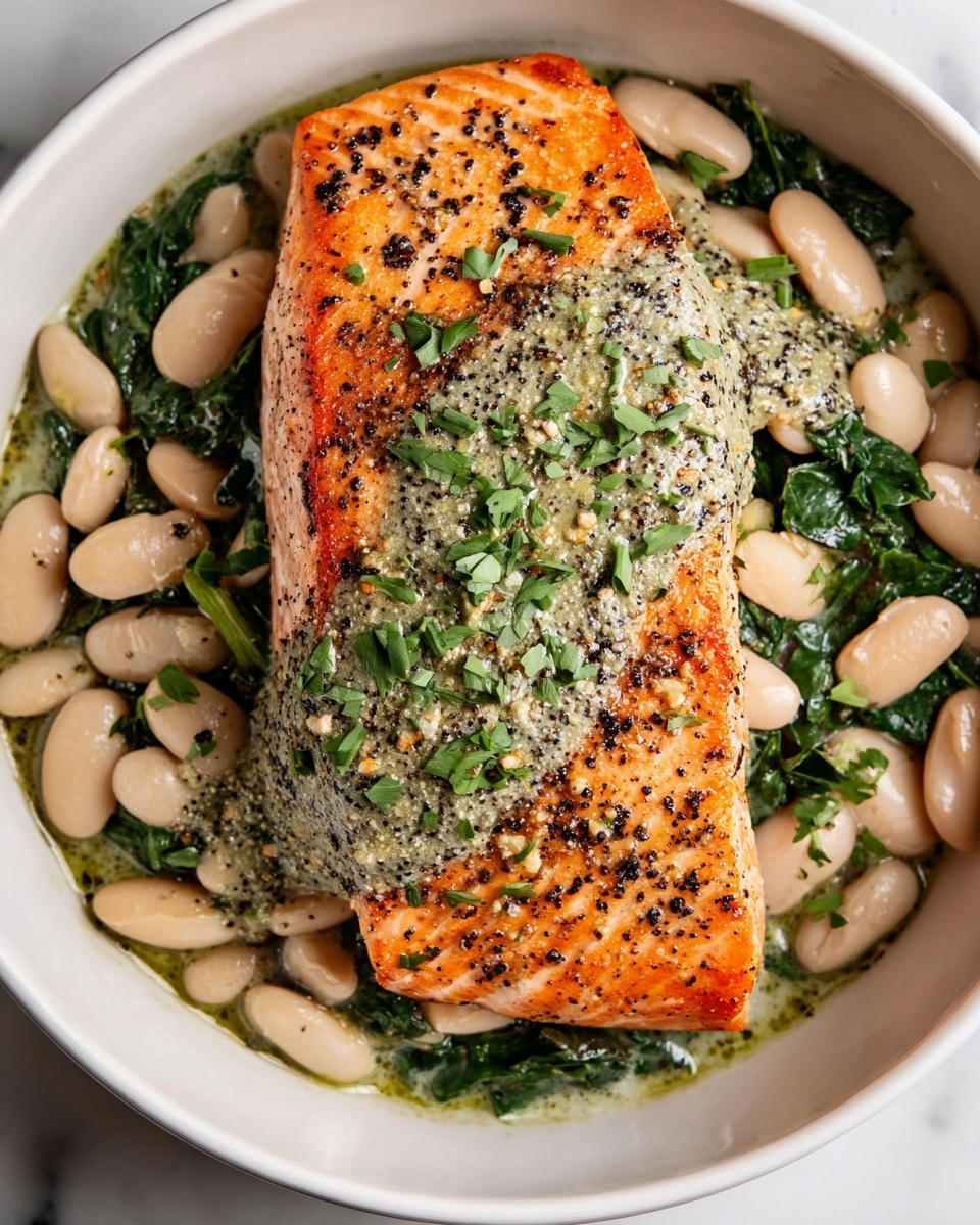 Zaatar Salmon with Flavorful Herby Butter Beans Recipe - Recipe Image