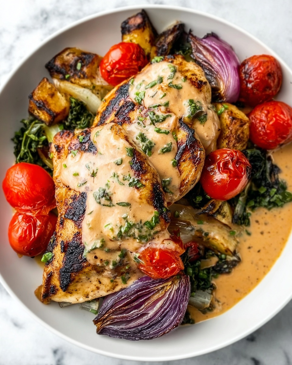 Zaatar Chicken with Roasted Vegetables and Tahini Sauce Recipe - Recipe Image