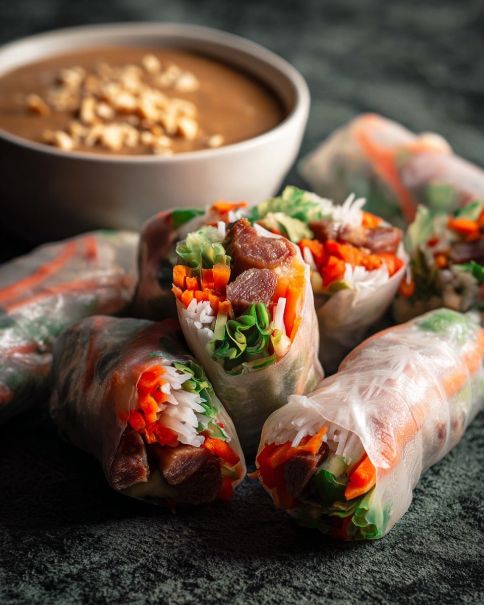 Caramelized Pork Summer Rolls with Peanut Dipping Sauce Recipe - Recipe Image