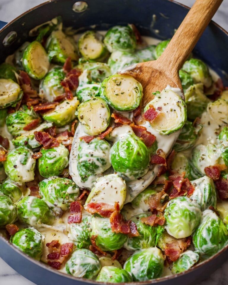 Brussels Sprouts in Creamy Alfredo Sauce with Bacon Recipe