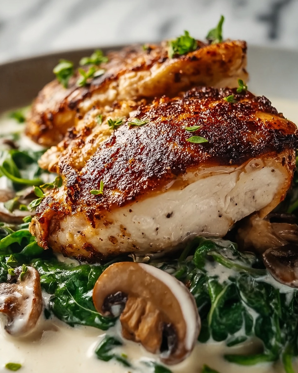 Creamy Smothered Chicken with Spinach, Potatoes, and Mushrooms Recipe - Recipe Image