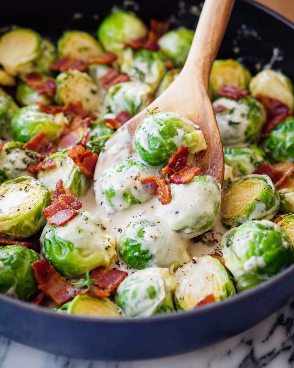 Brussels Sprouts in Creamy Alfredo Sauce with Bacon Recipe - Recipe Image