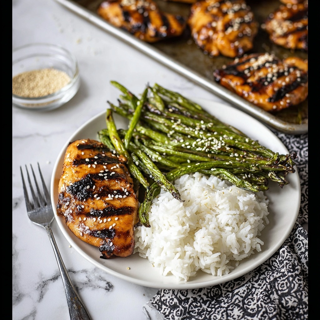 Grilled Teriyaki Chicken with Green Beans and Rice Recipe - Recipe Image
