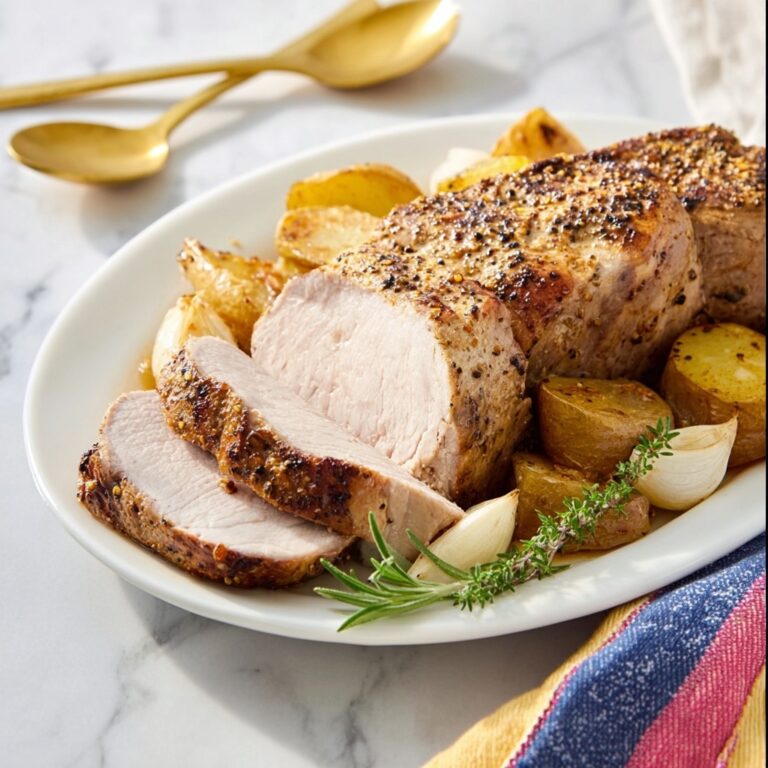 Roasted Pork Loin with Apples, Onions, and Potatoes Recipe