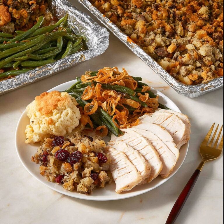 Sheet Pan Thanksgiving Dinner with Green Beans, Turkey, Sweet Potatoes, and Sides Recipe