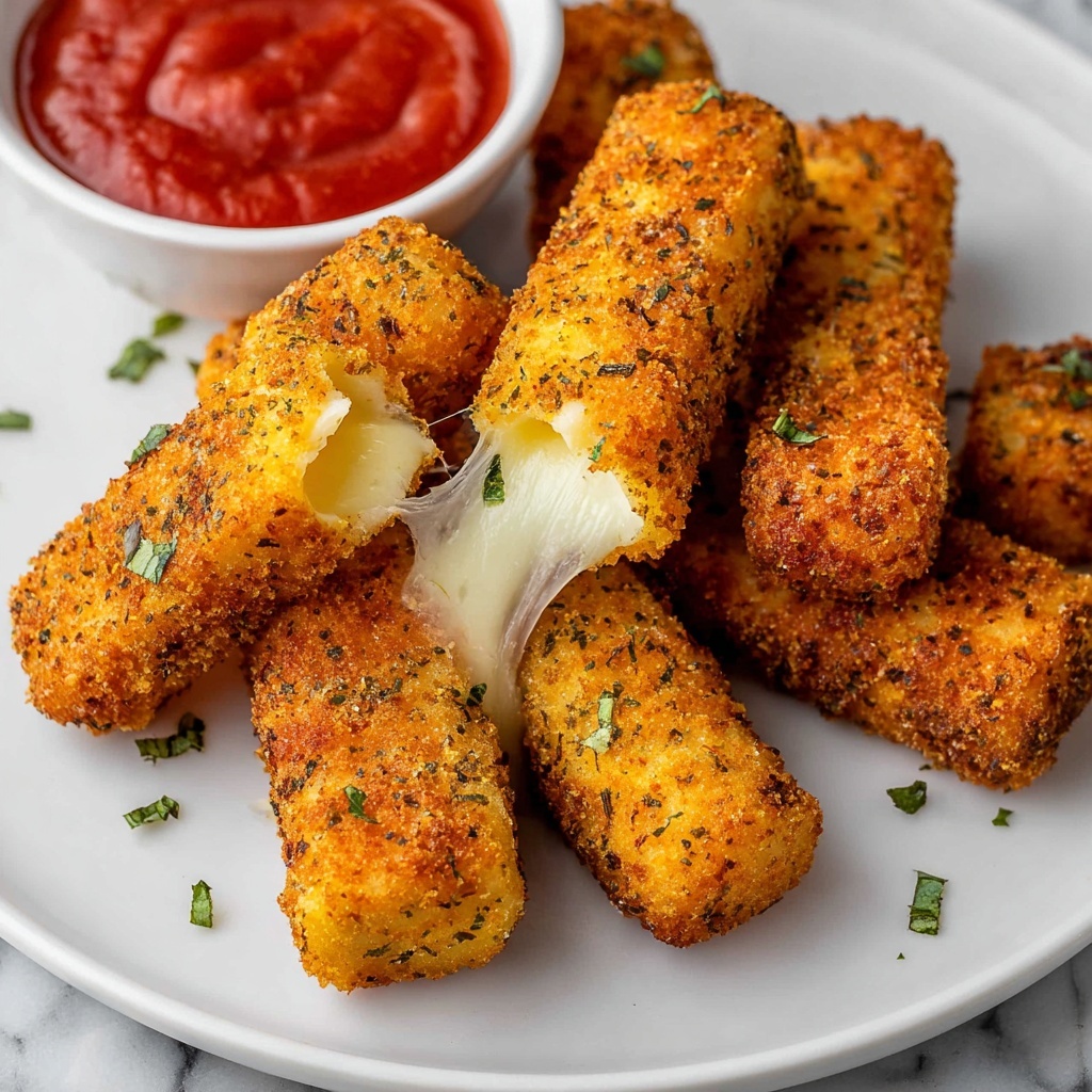 Cheesy Mozzarella Sticks with Crispy Breadcrumb Coating and Dipping Marinara Recipe - Recipe Image