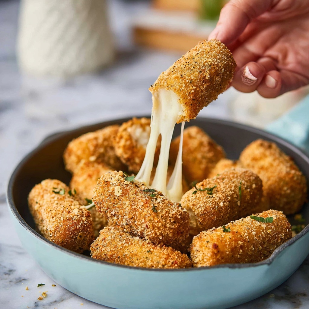 Baked Mozzarella Sticks with Crispy Bread Crumb Coating and Marinara Dipping Sauce Recipe - Recipe Image