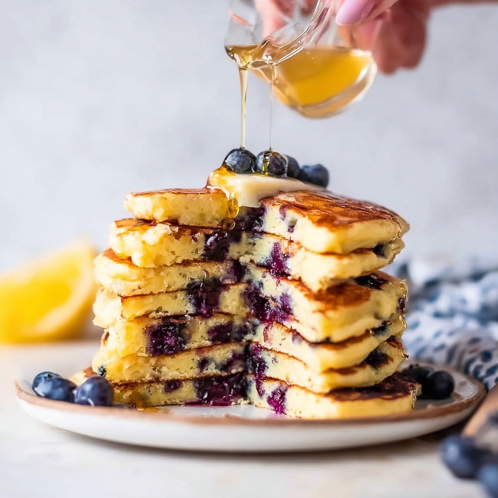 Blueberry Lemon Pancakes with Creamy Lemon Syrup Recipe - Recipe Image