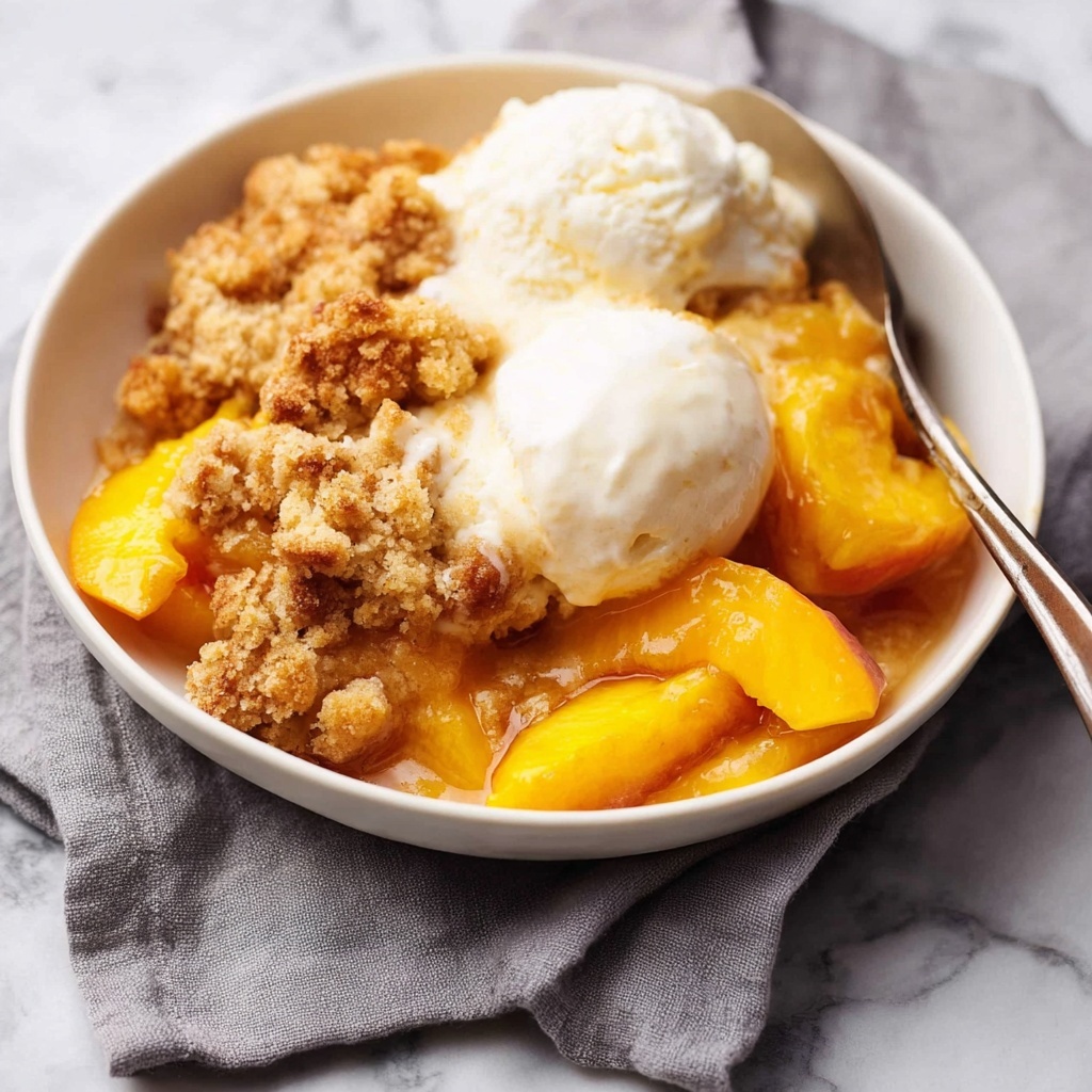 Delicious Peach Cobbler with Juicy Ripe Peaches and Tender Biscuit Topping Recipe - Recipe Image