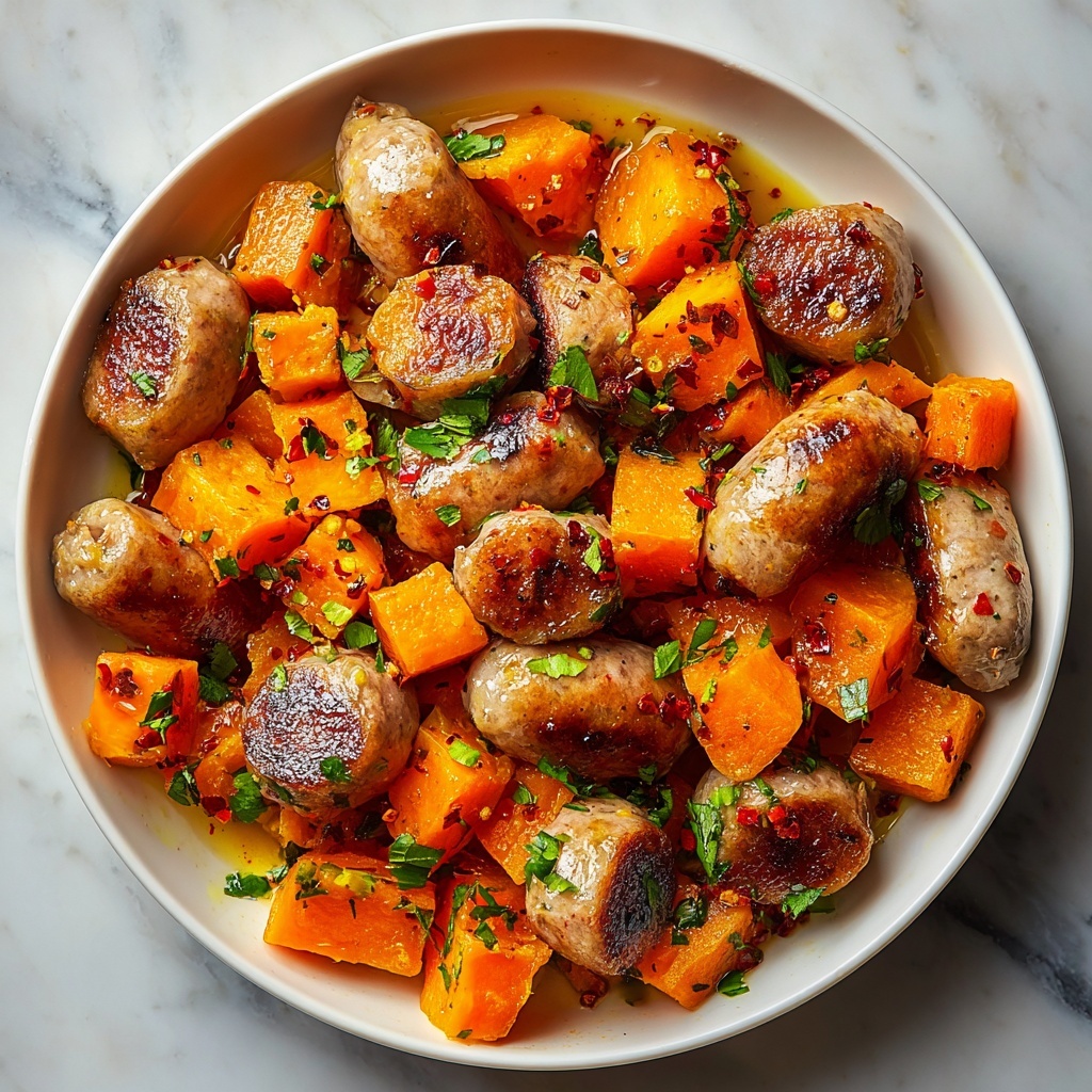 Sausage and Sweet Potatoes with Honey Garlic Sauce Recipe - Recipe Image