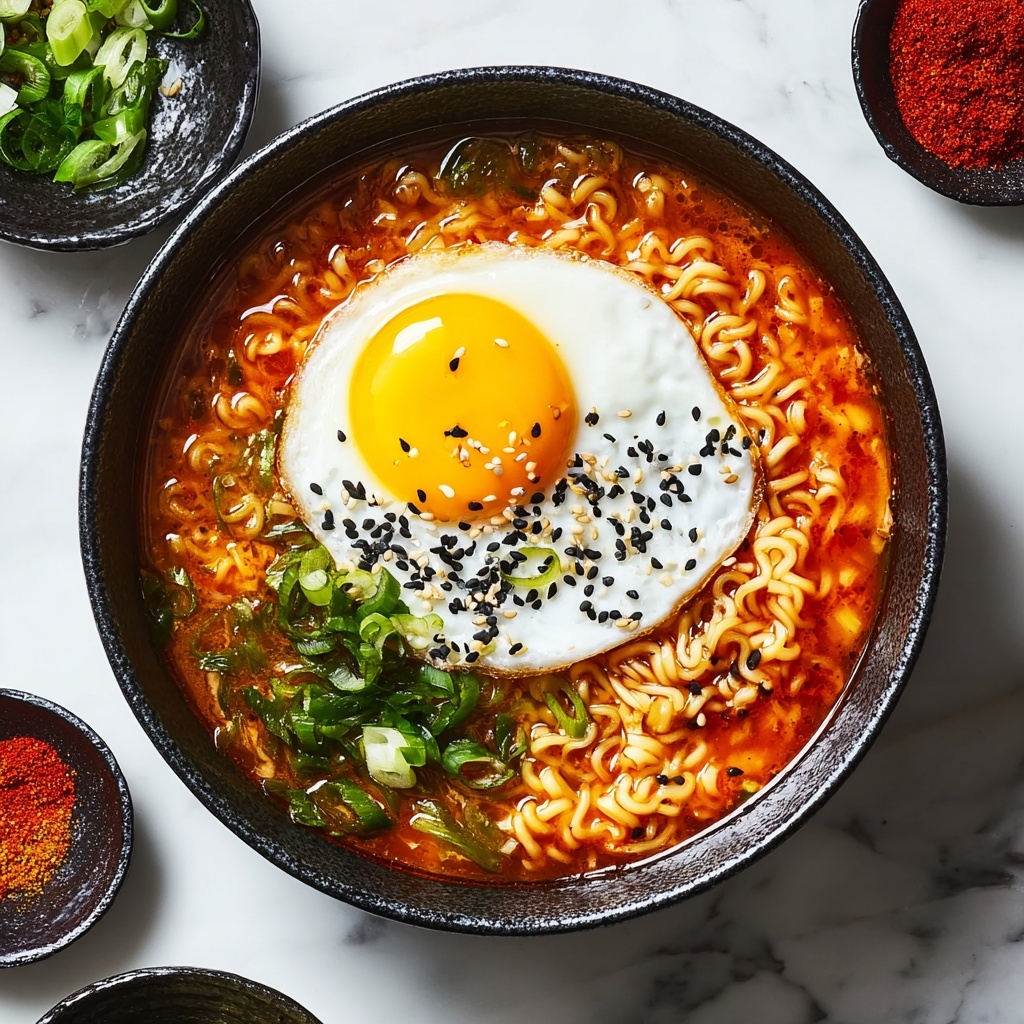 Creamy Buldak Ramen with Egg Recipe - Recipe Image