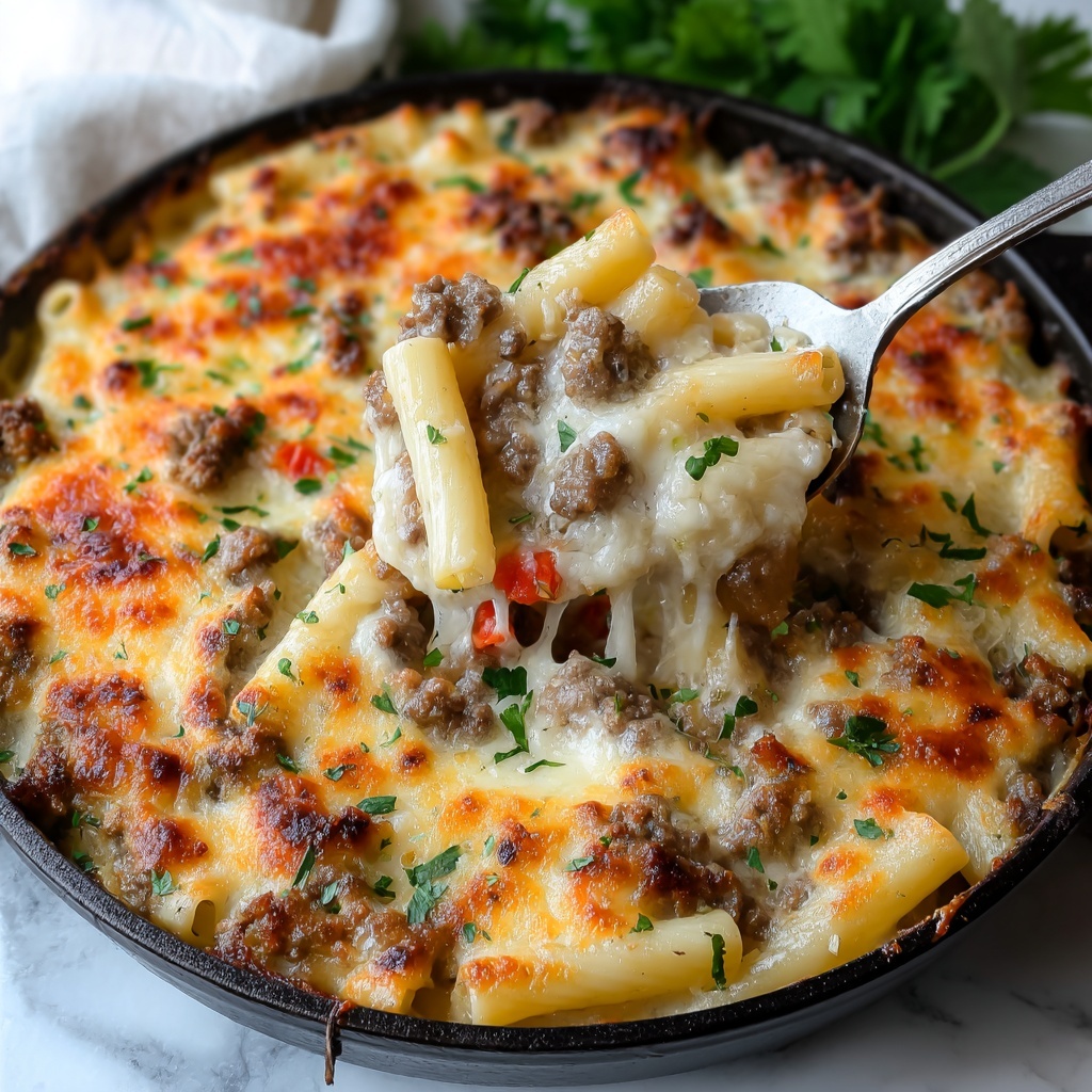 Loaded Cheeseburger Alfredo Pasta Recipe - Recipe Image