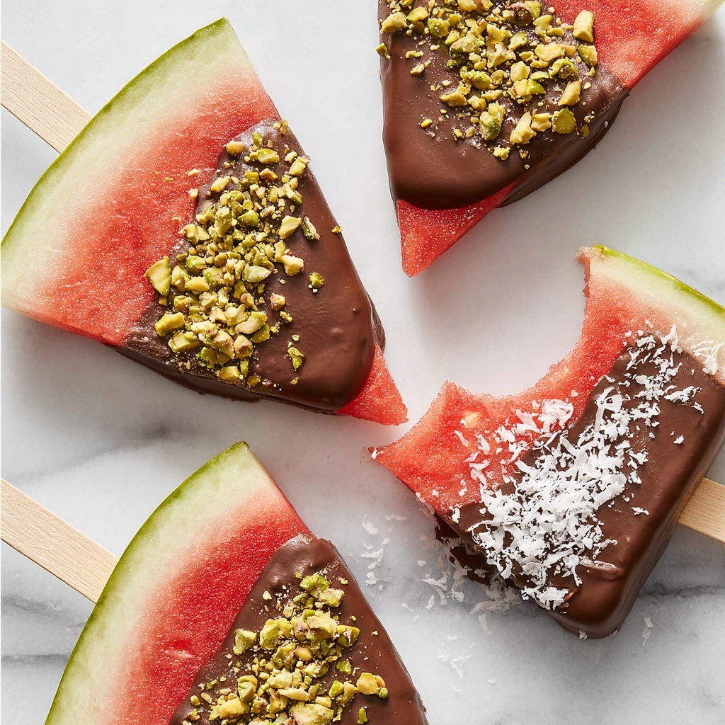 Dark Chocolate Dipped Watermelon with Sea Salt, Pistachios, and Coconut Recipe - Recipe Image