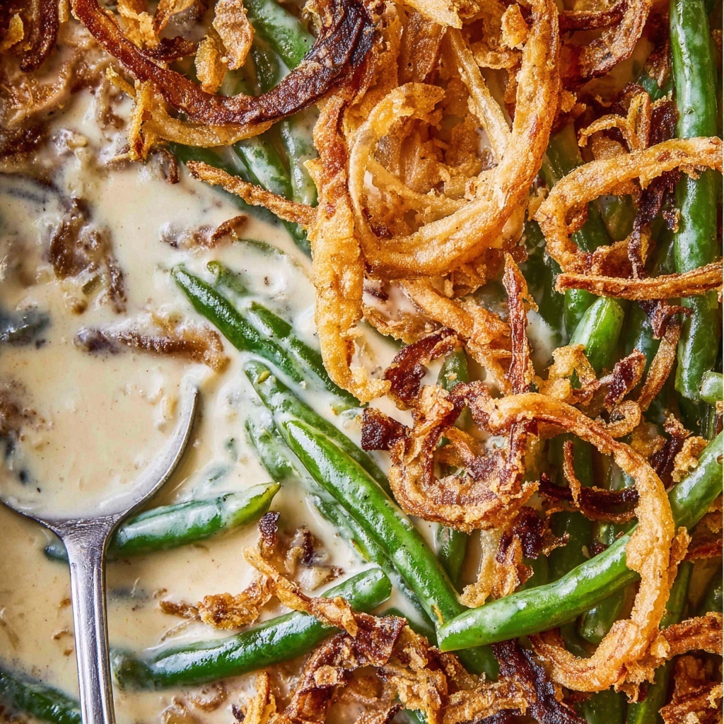 Green Bean Casserole with Crispy Fried Onions and Mushroom Parmesan Sauce Recipe - Recipe Image