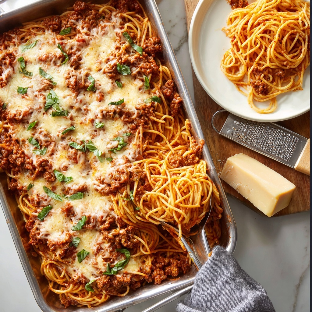 Baked Spaghetti with Beef, Marinara, and Mozzarella Recipe - Recipe Image