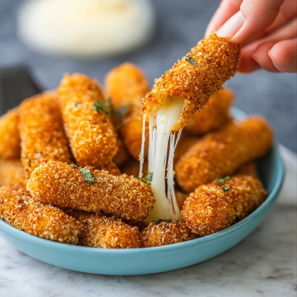 Baked Mozzarella Sticks with Crispy Bread Crumb Coating and Marinara Dipping Sauce Recipe - Recipe Image