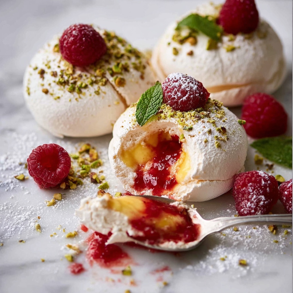 Pavlova Bombs with Raspberry Coulis and Cream Recipe - Recipe Image