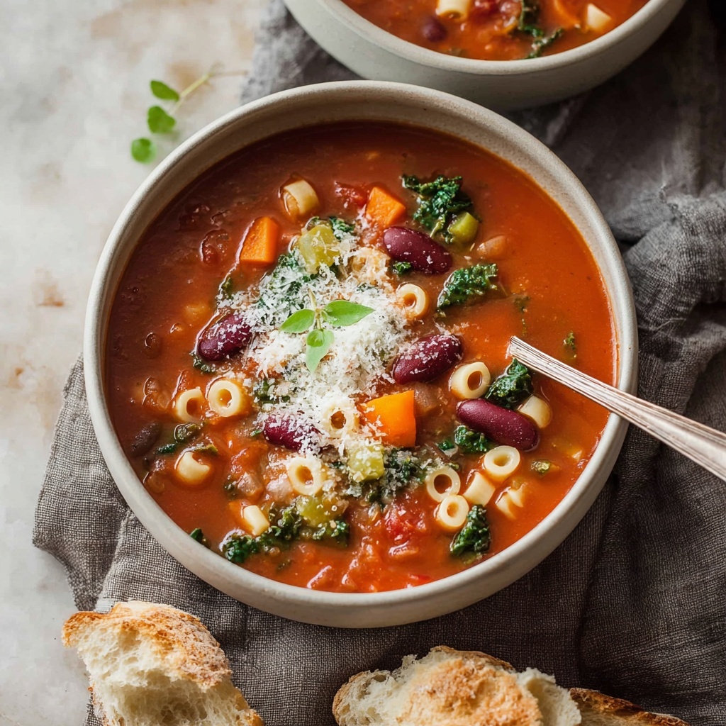 Hearty Minestrone Soup with Bacon and Vegetables Recipe - Recipe Image