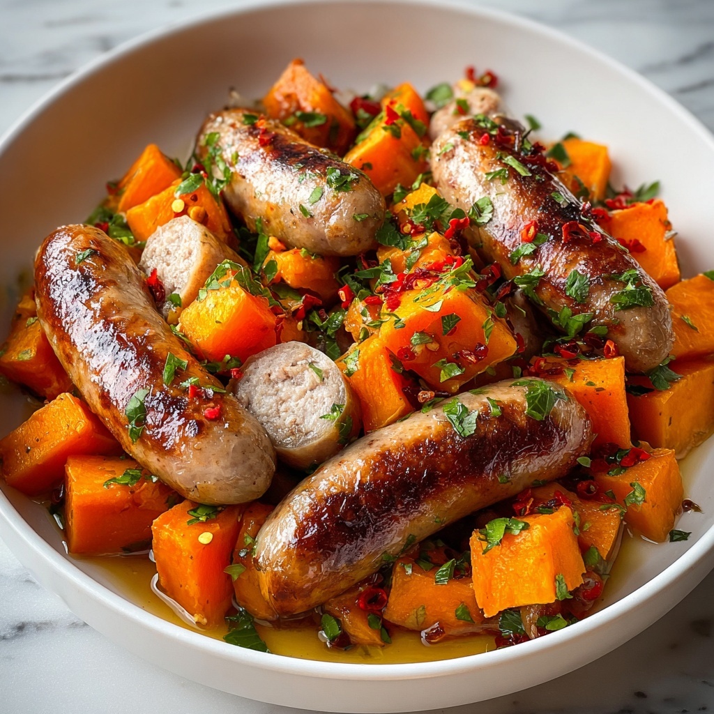 Sausage and Sweet Potatoes with Honey Garlic Sauce Recipe - Recipe Image