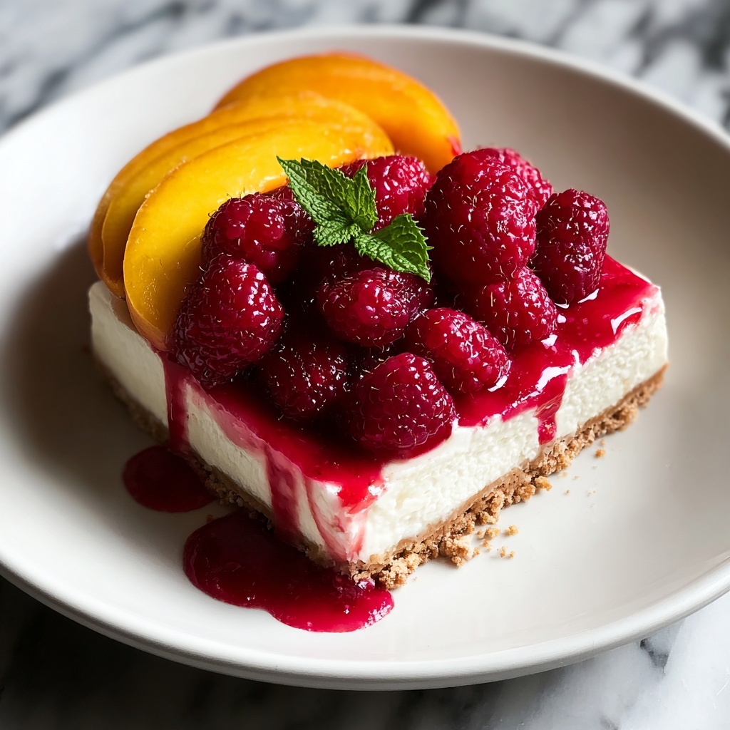 Summer Bliss Peach and Raspberry Cheesecake Delight Recipe - Recipe Image
