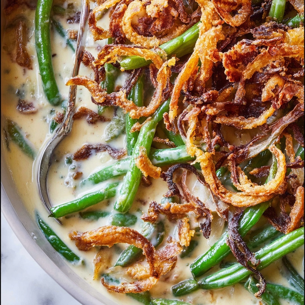 Green Bean Casserole with Crispy Fried Onions and Mushroom Parmesan Sauce Recipe - Recipe Image
