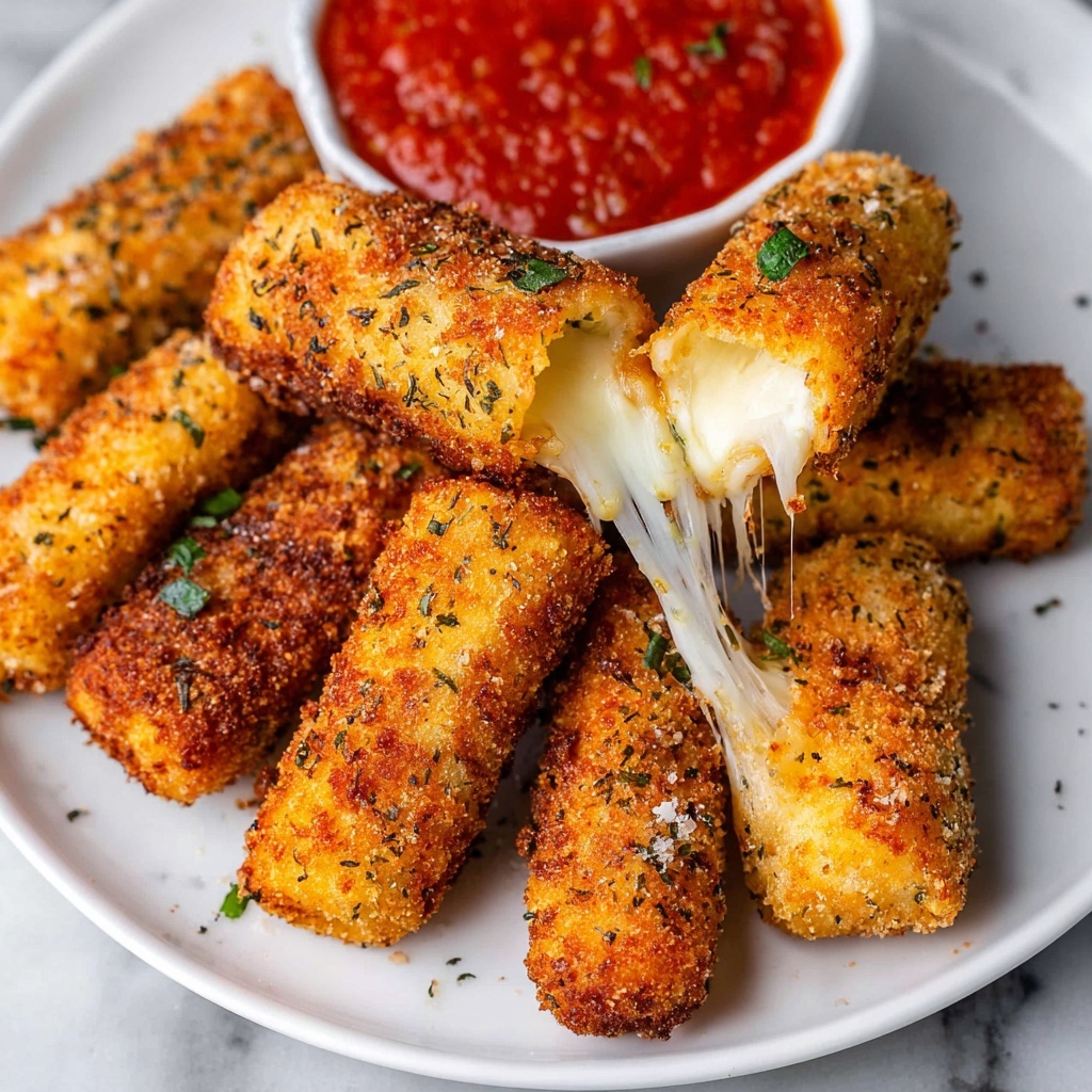Cheesy Mozzarella Sticks with Crispy Breadcrumb Coating and Dipping Marinara Recipe - Recipe Image