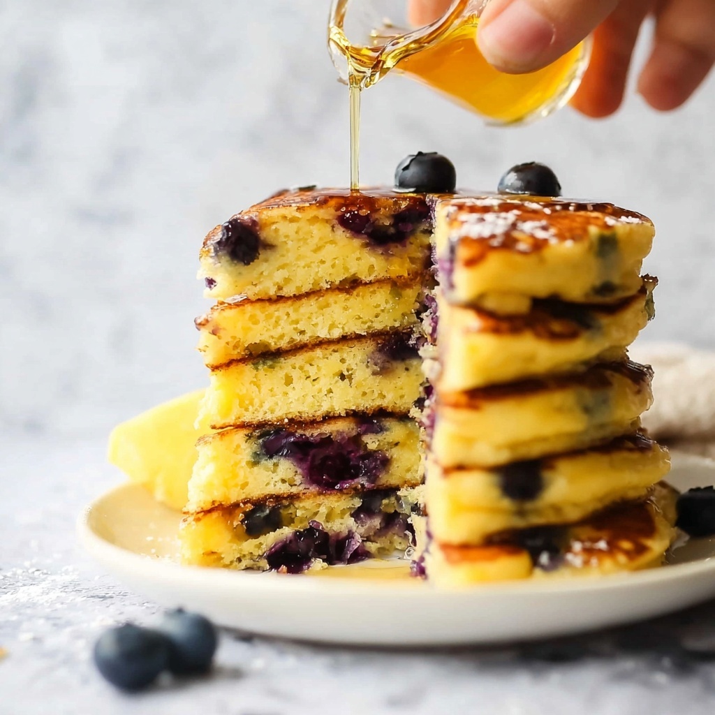 Blueberry Lemon Pancakes with Creamy Lemon Syrup Recipe - Recipe Image
